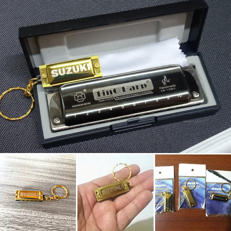 Description Picture 2 of itemSuzuki Harmonica Mini 5 Holes 10 Tone Harmonica Keychain Key of C Golden Woodwind Instruments Gift