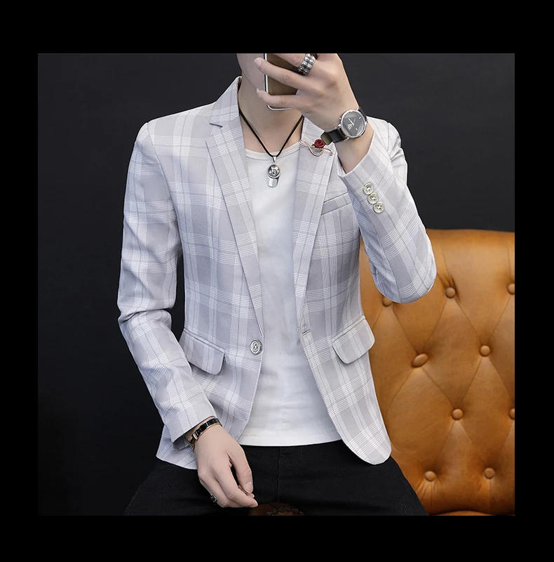 Description Picture 5 of item2023 New Format Handsome Trend Slim Fashion Handsome All The Trend All The Match  Blazer for Men  Blazer Hombre  Viscose