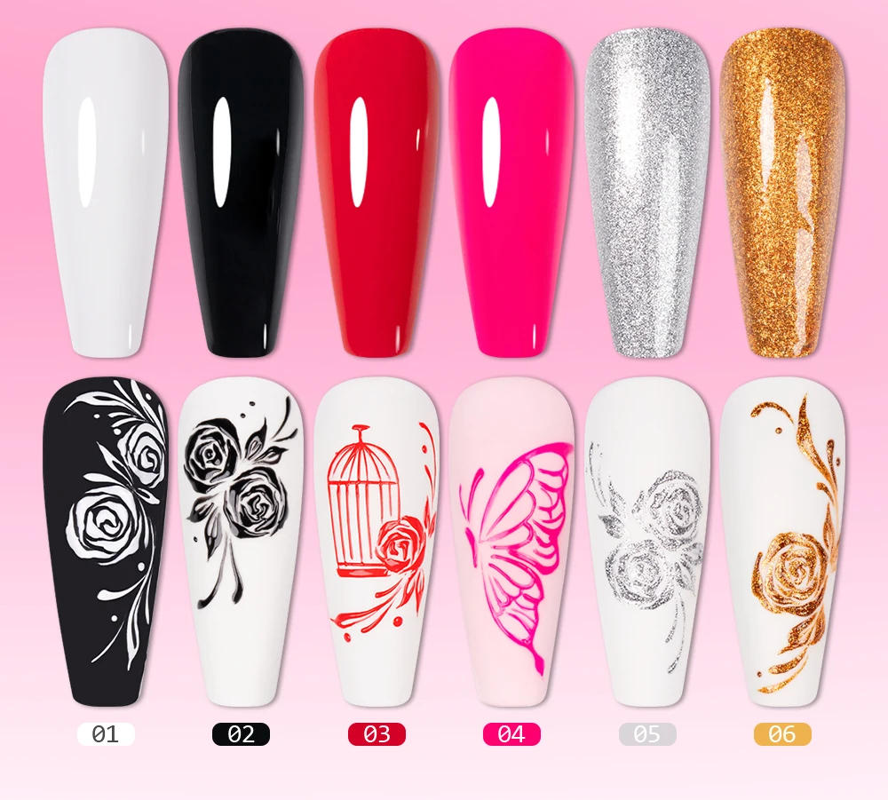 Description Picture 4 of itemBOZLIN 5ml No Wipe Painting Gel Nail Art Professional Nail Paint Color Gel Polish Semipermanent Black White Color Varnish