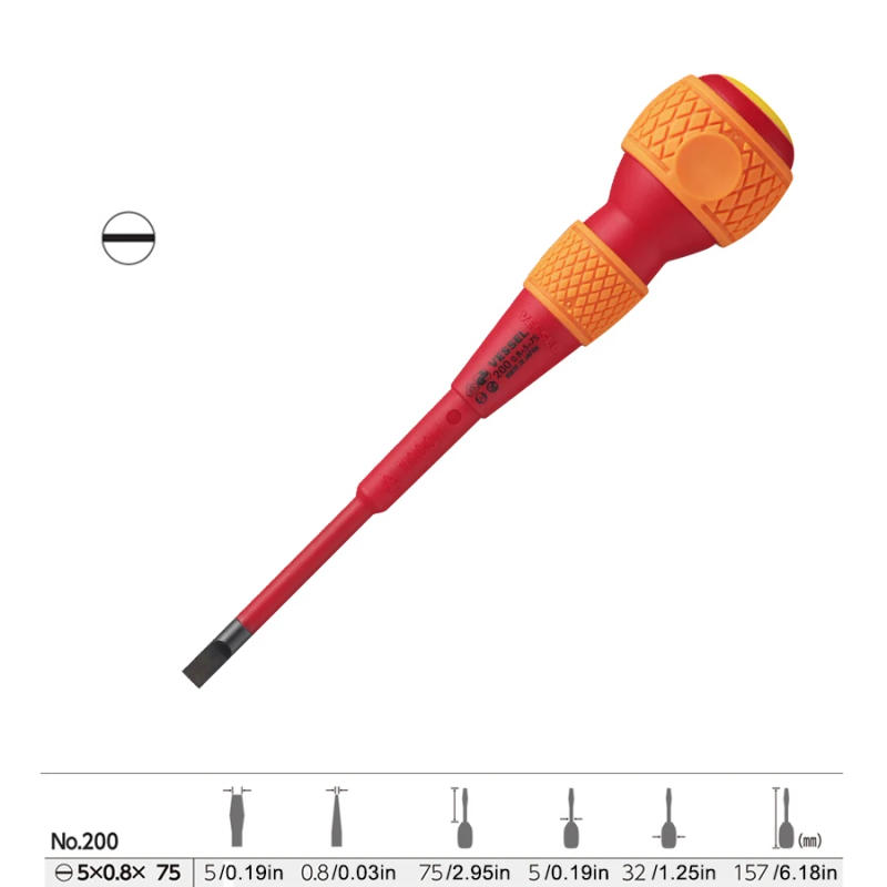 Description Picture 4 of itemVESSEL VDE 1000V Insulated Screwdriver for Electrician Repair Screwdriver Suitable for Phillips and Slotted Screws NO.200