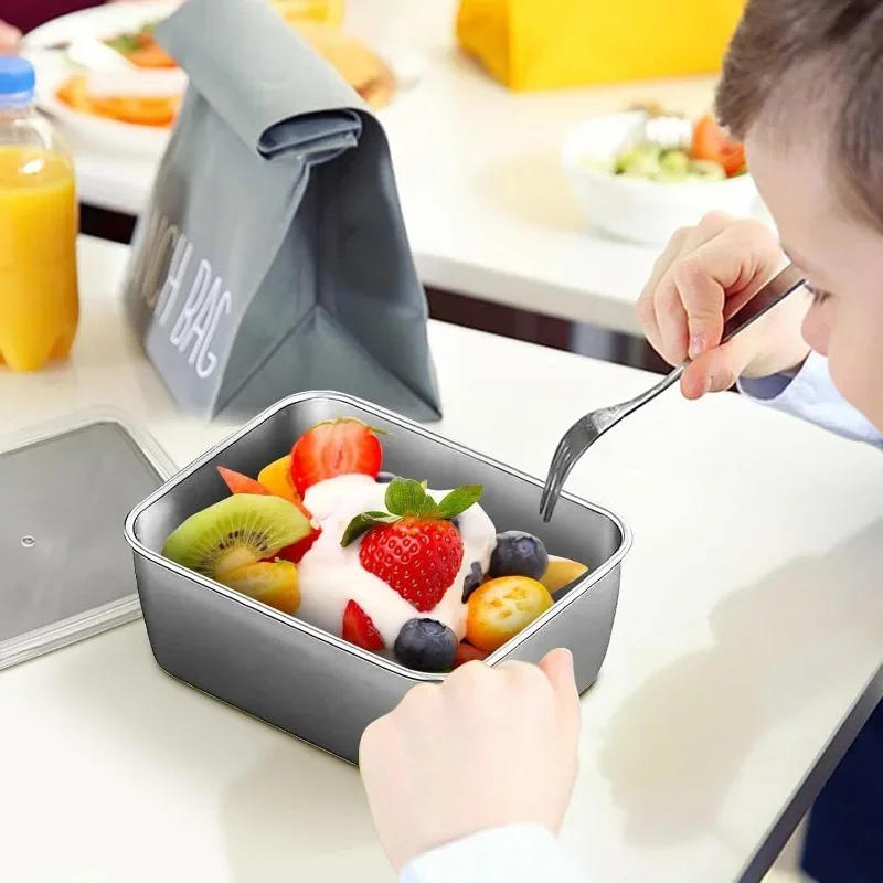 Description Picture 6 of itemStainless Steel Food Storage Container Rectangle Dish with Cover Noodles Fruit Tray Lunch Box Thick Refrigerator Organizer Plate