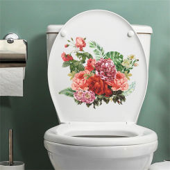 Peony Flower Toilet Stickers Self-adhesive Paintings Wall Stickers Waterproof Wall Decals For Bathroom Bedroom Decor
