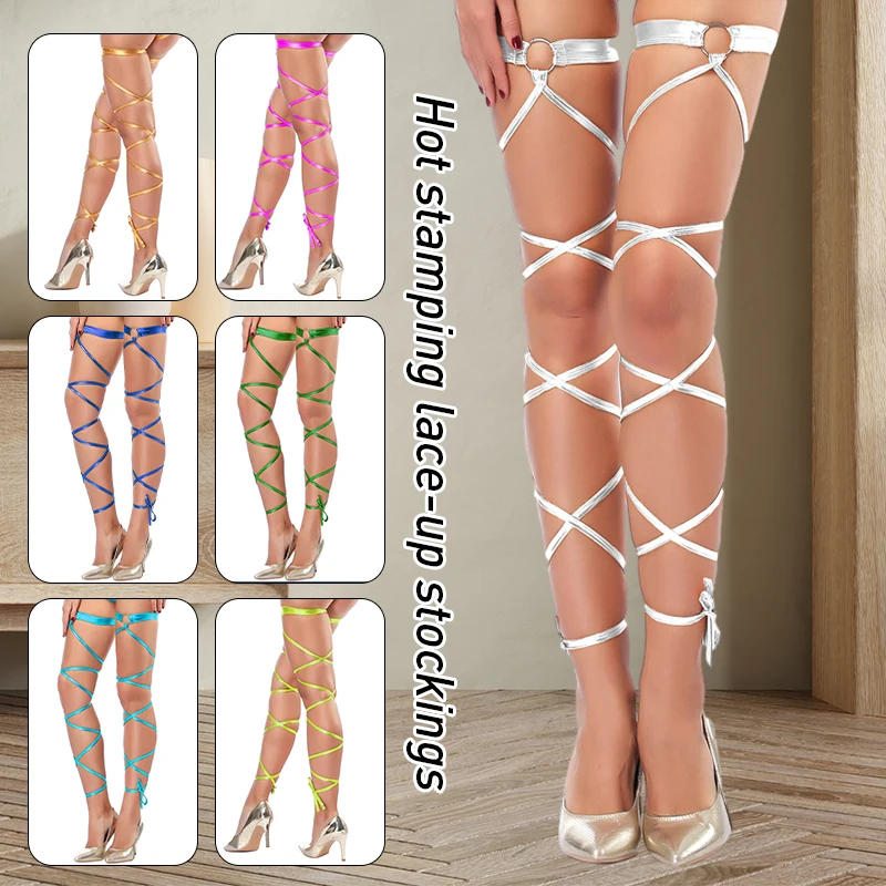 Description Picture 3 of itemSexy Women Lingerie Bandage Fishnet Stockings Imitation Belt Leg Ring Long Tie Belt Thigh-high Rave Wraps Strappy Tights
