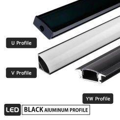 Black 2M Aluminium Profile For Led Strip U shaped channel Black and Milky Cover for Corner Light, Aluminium Profile  Customize