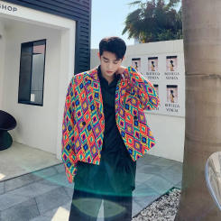 Color Dazzle Oil Painting Men Blazer Jacket Senior Trend Dinner Party Banquet Handsome Streetwear Kop Vibe Ins Chic Singer Tops