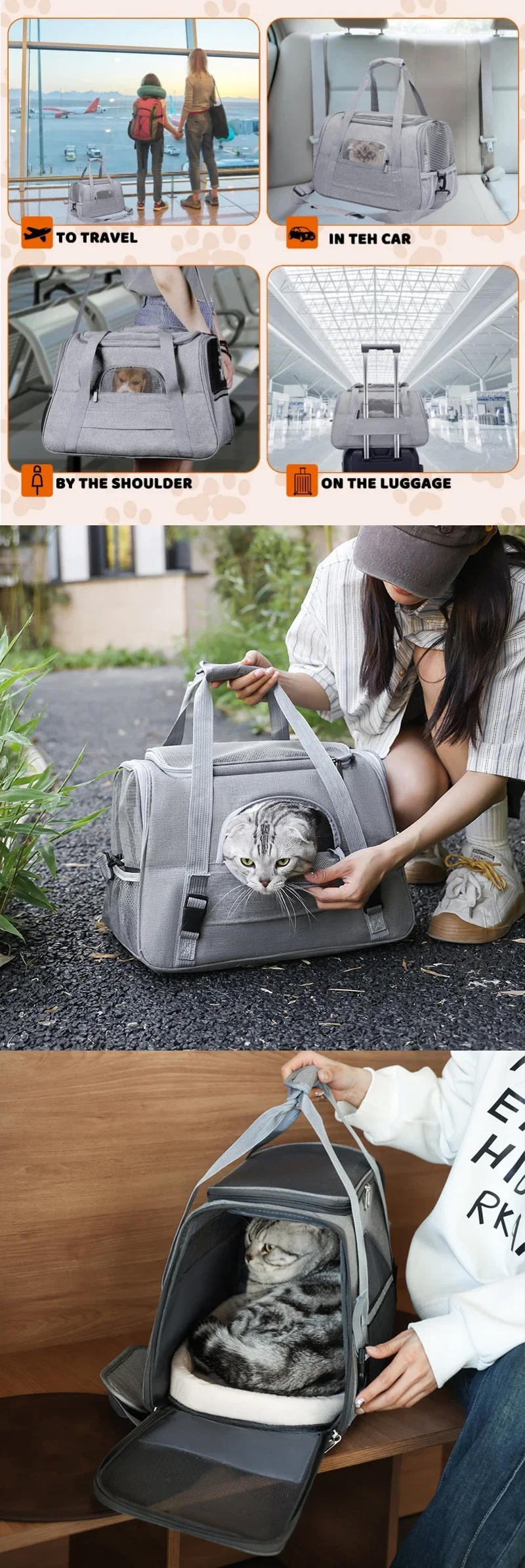 Description Picture 4 of itemNEW Cat Bags Soft-Sided Portable Dog Carrier Mesh Breathable Carrier Bags Foldable Cats Handbag Travel Pet Bag Transport Bag