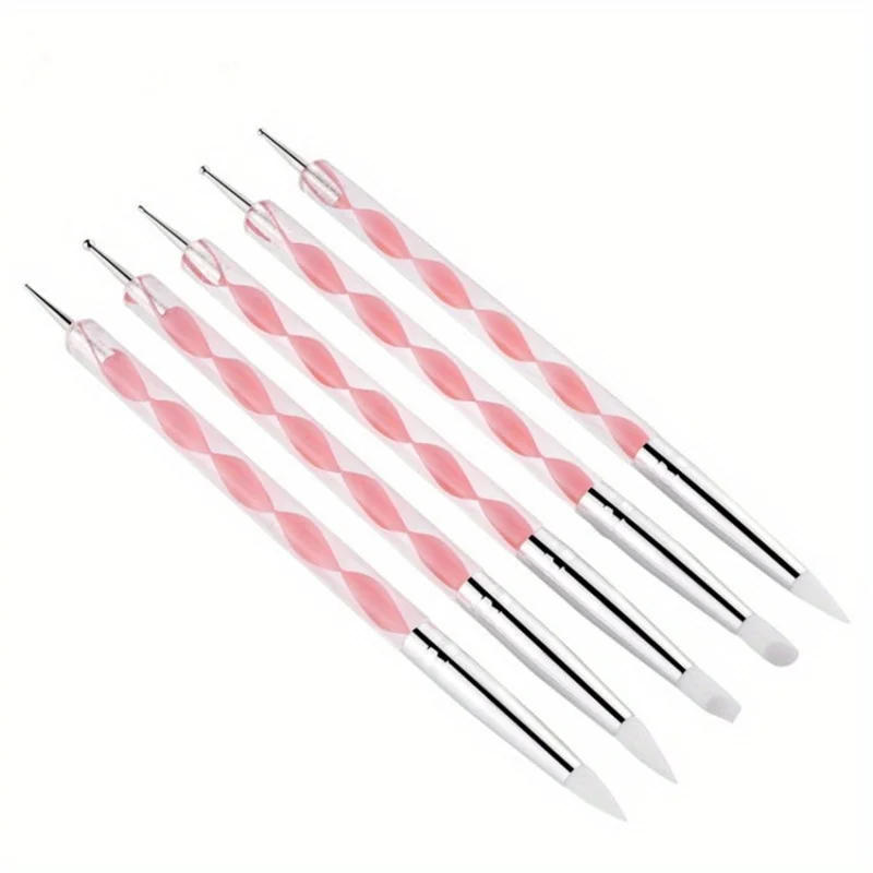 Description Picture 6 of item5Pcs 2 Way Nail Art Acrylic Silicone Point Flower Nail Pen Stainless Steel Dotting Tools Marbleizing Painting Pens