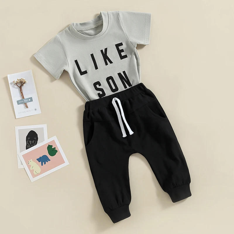 Description Picture 4 of itemBaby Boys Pants Set Short Sleeve Crew Neck Letters Print T-shirt Jeans Summer Outfit