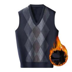 Men Sweater Vest Men's Rhombus Print V-neck Sweater Vest Fall/winter Sleeveless Knitted Pullover with Applique for Spring