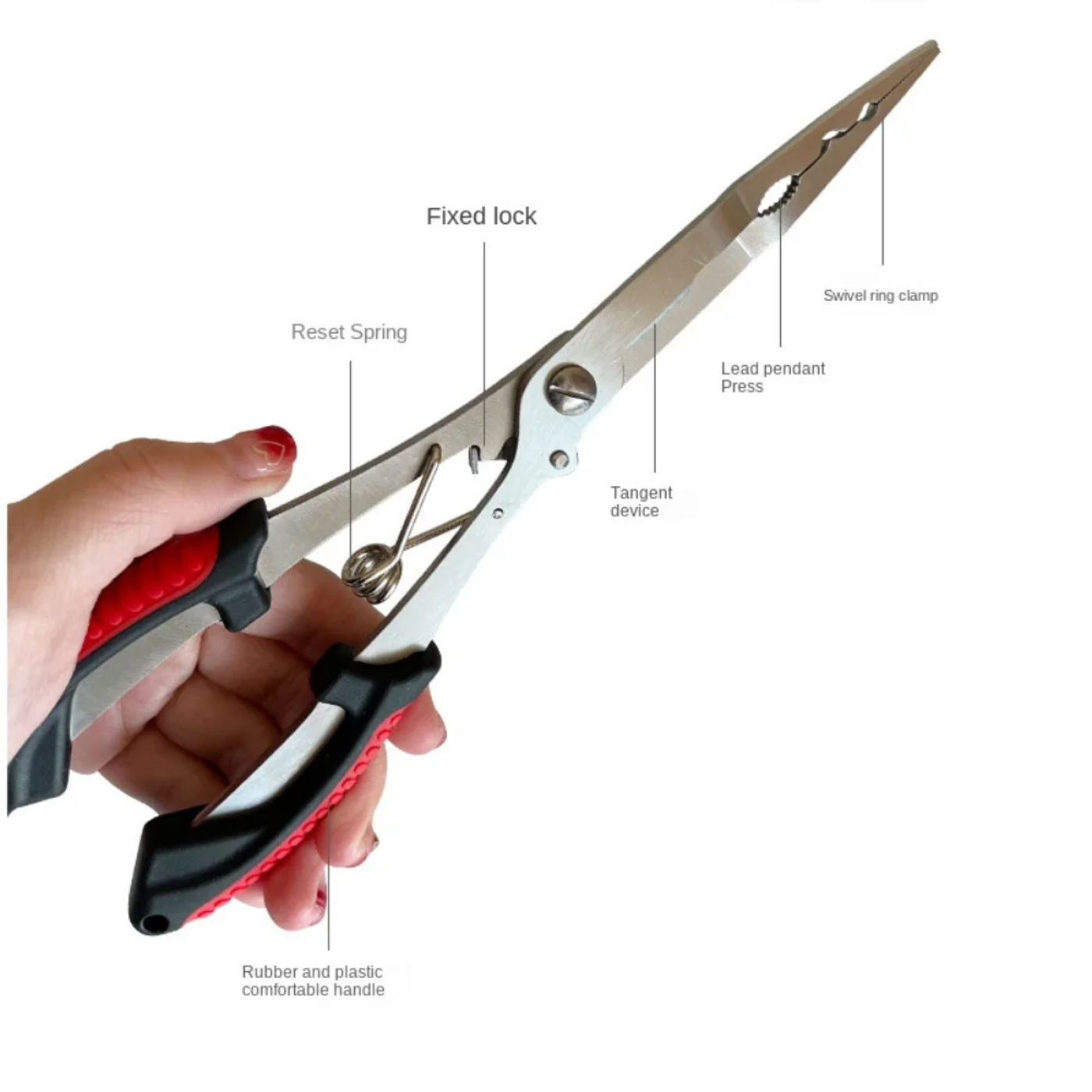 Description Picture 6 of itemLine Cut Fishing Pliers with Rubber Handle Long-billed Fish Mouth Pliers Hook Stainless Steel Anti-slip Luya Pliers