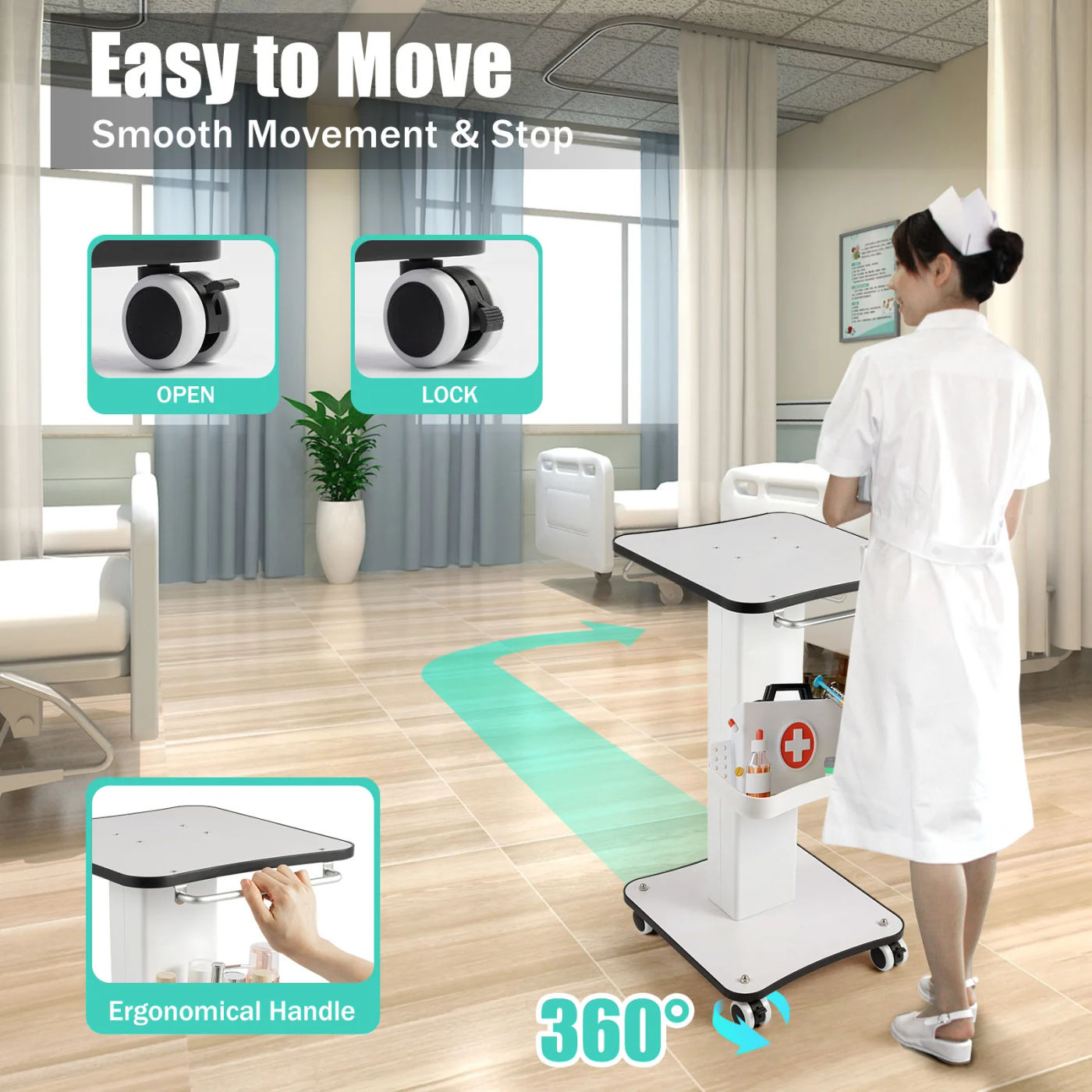 Description Picture 4 of itemBeauty Trolley Salon Rolling Cart Mobile Salon Spa Rolling Trolley Stand Cart with Wheel Beauty Trolley Instrument Tray White