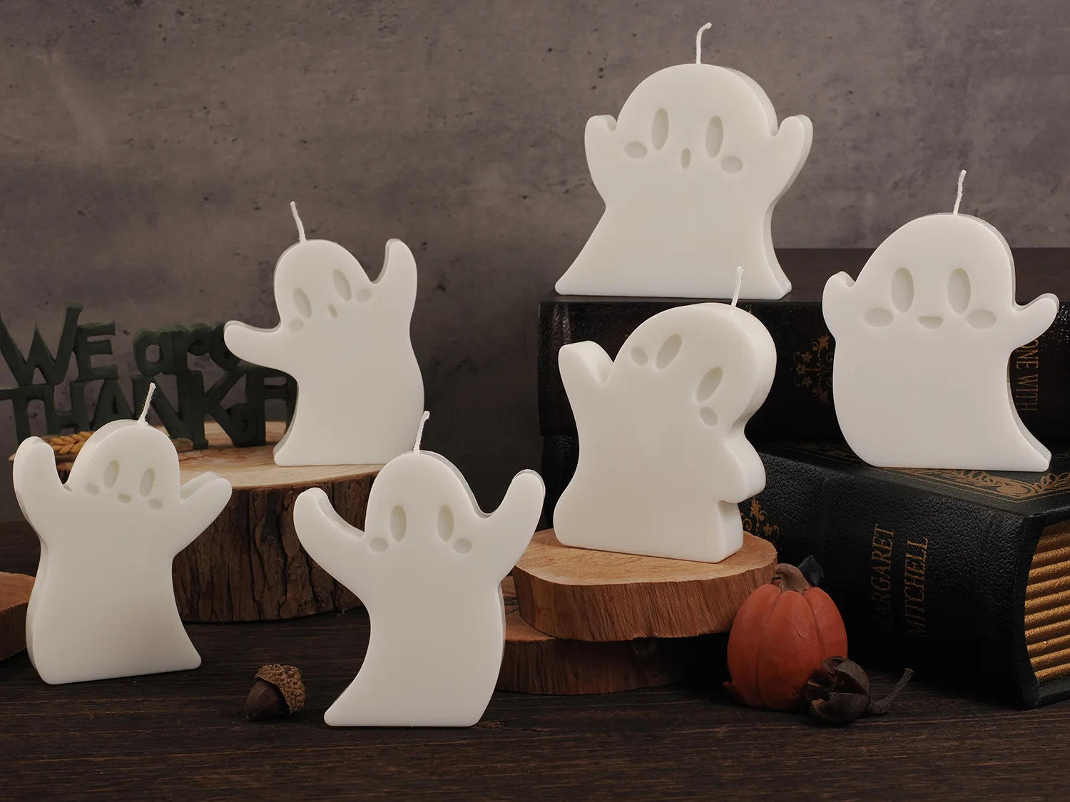 Description Picture 2 of itemCute Cartoon Ghost Scented Candle Silicone Mold Set Handmade Soap Chocolate Plaster Diffuer Stone Mold Creative Halloween Gift