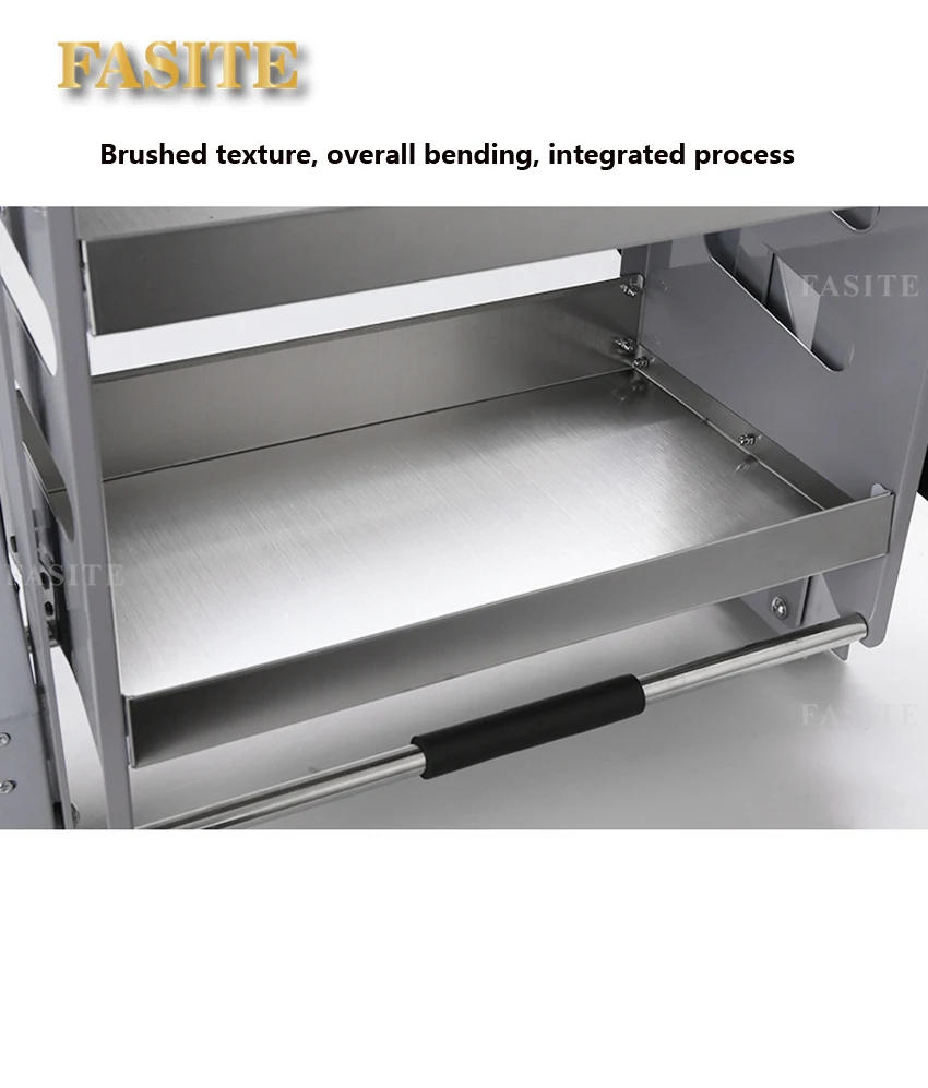 Description Picture 4 of item3 layers Wall Cabinet Lift Pull Basket Kitchen Cabinet Stainless Steel Drawer Baskets Seasoning Bottle Storage Racks