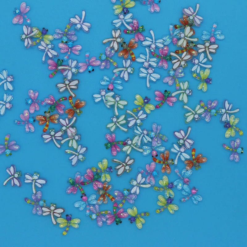 Description Picture 6 of itemNew 100pcs Resin Dragonfly Flatback Glitter Ornaments DIY Wedding Appliques Nail Flatback Cabochons Scrapbooking DIY Jewelry