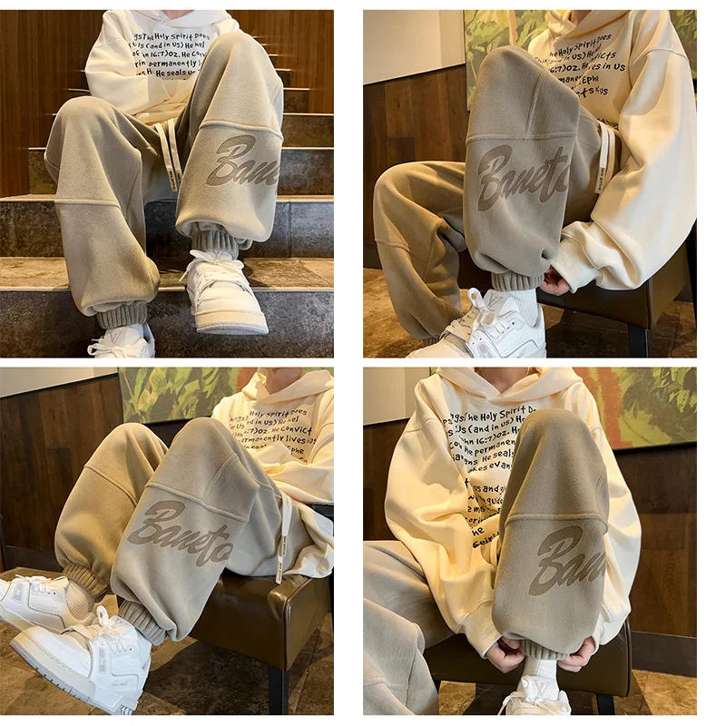 Description Picture 3 of itemMen's Autumn and Winter New Heavyweight Plush Leggings, American Retro Ollie Sports Pants, Casual Print