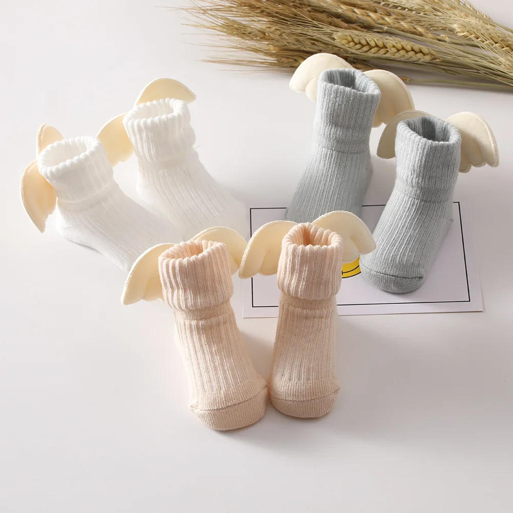 Description Picture 4 of itemBaby Girl Socks Cute Angle Wing Crew Cotton Socks Solild Color Cartoon Short Socks for Newborn 0-1T Shower Gift Accessories