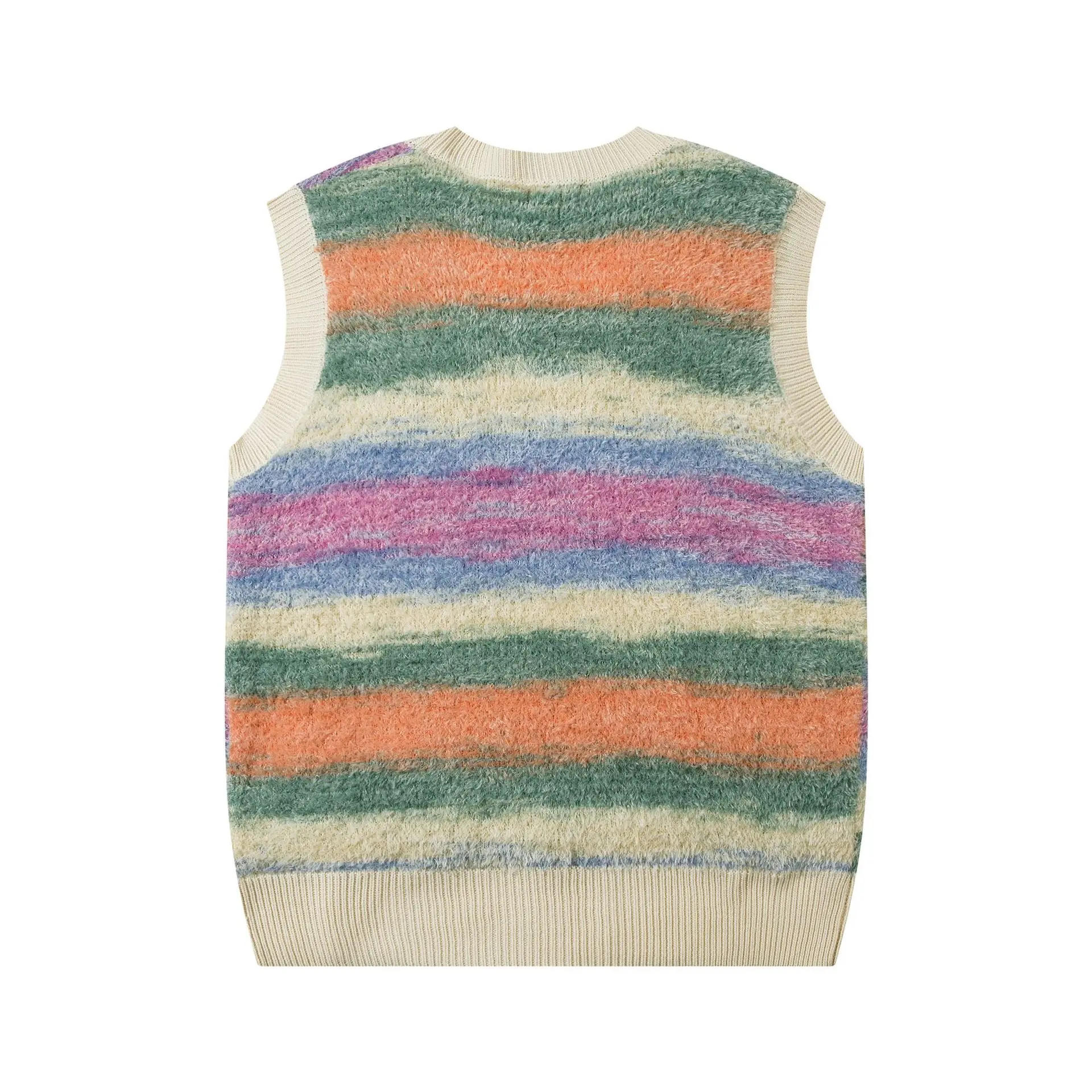 Description Picture 5 of itemHarajuku Plush Sweater Vest Men Women Gradient Striped Loose Sleeveless V-neck Pullover Autumn Winter Korean Casual Sweaters New