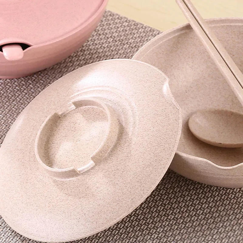 Description Picture 5 of itemHousehold Tableware Set for instant food - 3pcs Wheat Straw Bowl, instant noodles bowl With Lid, Spoons and Chopsticks