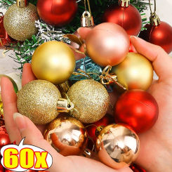60/6pcs 4cm Glitter Christmas Balls Xmas Tree Hanging Pendants Gold Red Christmas Ornaments Ball New Year Party Decoration Gift