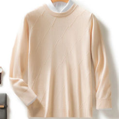 Autumn Winter Men's O-neck Wool Sweater Twist Diamond Long Sleeve Smart Casual Pullover 30% Merino Wool Knitwear Basic Warm Tops