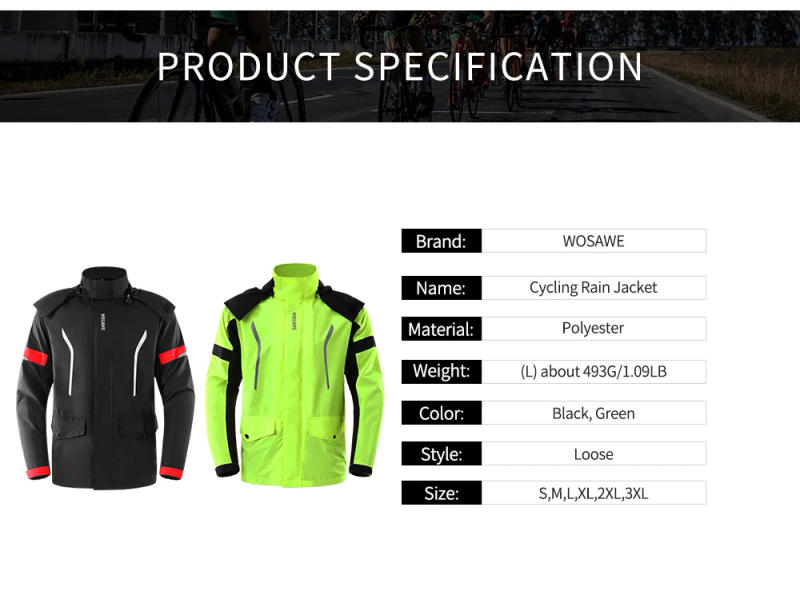 Description Picture 6 of itemWOSAWE Waterproof Raincoat Men Women Lightweight Hooded Rain Coat Outdoor Motorcycle Camping Hiking Cycling Climbing Jacket