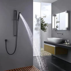 Top Quality Brass wall mounted matte black bathroom rainfall shower head with slide bar hose hand shower set Shower accessories