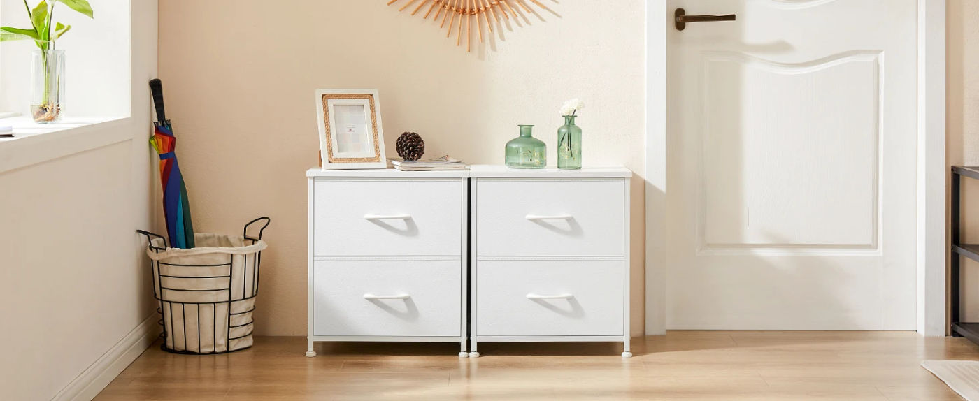 Description Picture 2 of itemJHK Living Room Cabinet Set of 2 Fabric Drawers Tables With Storage Sofa Table Closet Chest Clothes Display Cabinet Of Furniture