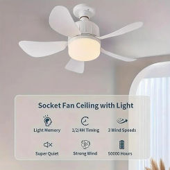 1pc Fan with light, no noise, adjustable ceiling fan, suitable for bedrooms, kitchens, living rooms, balconies
