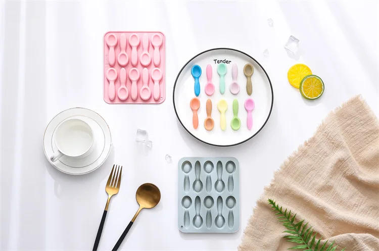 Description Picture 6 of item10 Holes Small Spoons Soup Spoon Shape Silicone Mold Fondant Cake Chocolate Mold Ice Cube Cake Mould Cake Decorating Tools