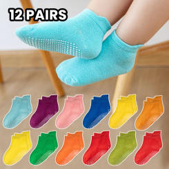 12 pairs colorful children's short socks, self-adhesive anti-slip baby walking socks, trampoline socks, girls' socks