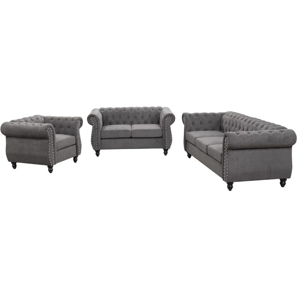 Description Picture 5 of itemLiving Room Furniture, Modern 3-Piece Including Three-Seater, Loveseat and Single Chair,Dutch Velvet Upholstered Sofa Set