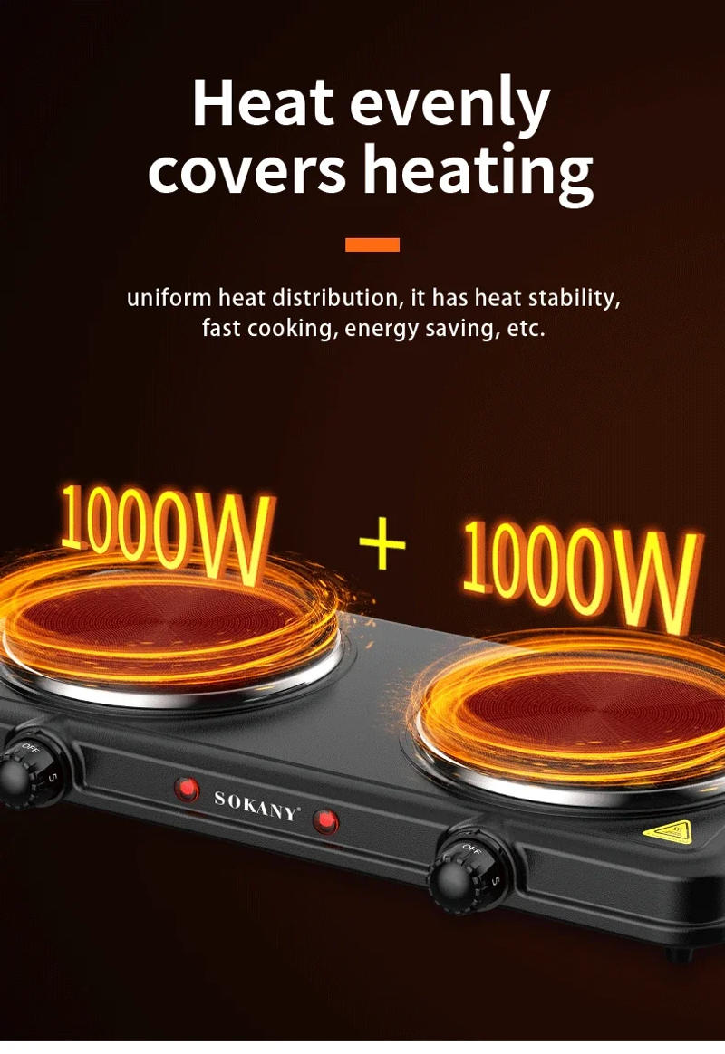 Description Picture 6 of item2000W Electric Hot Plate for Cooking, Dual Control Infrared Cooktop, Double Burner, Portable Countertop Burner, Electric Cooktop