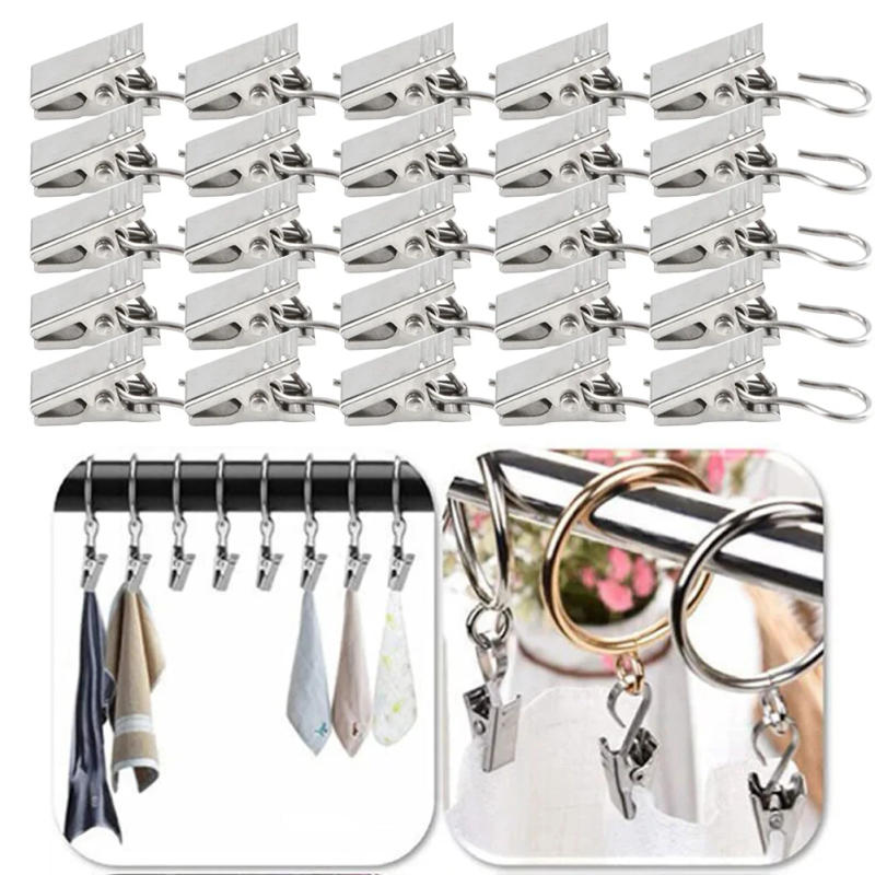 Description Picture 5 of item20/50/100pcs Curtain Clips Hook Stainless Steel Hooks Bathrrom Curtain Rod Clips Holder For Living Room Bedroom Home Decoration