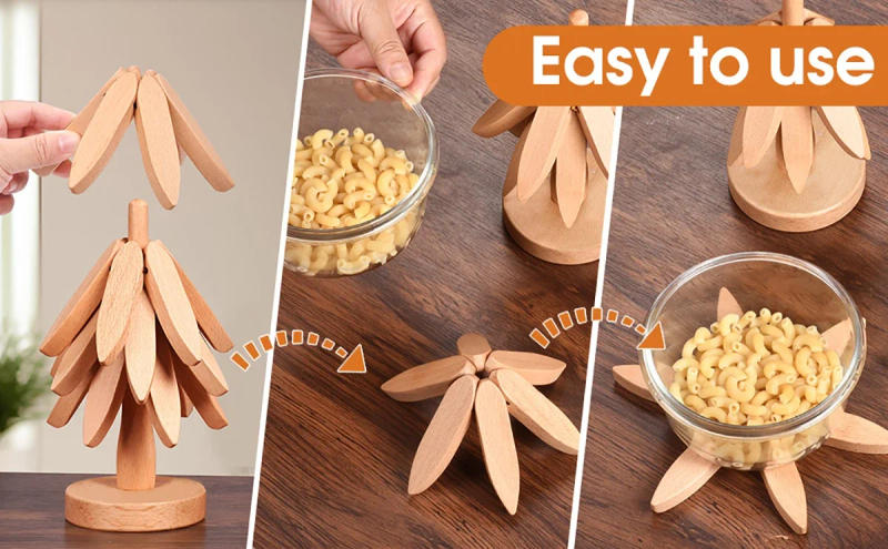 Description Picture 3 of itemWood Trivets for Hot Dishes Tree Shaped Pot Holders Heat Resistant Mat Hot Pads for Kitchen 4 Pot Holders with Brackets PH017