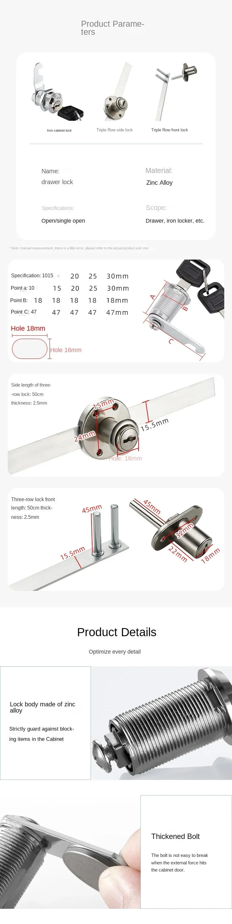Description Picture 3 of item16/20/25/30mm 2 Keys Safe Cam Lock Office Door Cabinet Box Cupboard Lock Letter Wardrobe Safety Drawer Locker cylinder lock