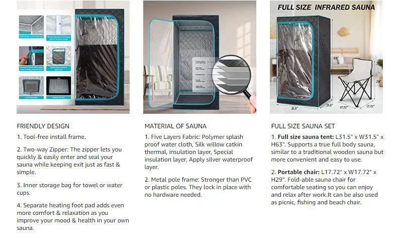 Description Picture 4 of itemPortable Far Infrared Sauna with FAR Infrared Carbon Panels Home Spa Detox Body Therapy  Sweat Steaming 사우나