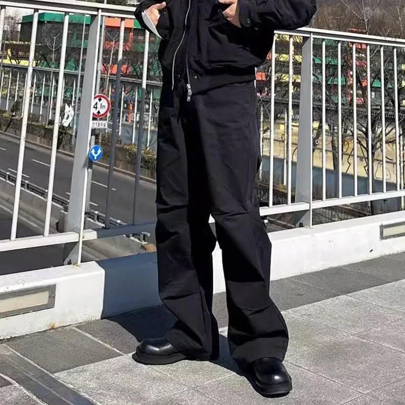 Description Picture 3 of itemStreetwear Wide Leg Black Pleated Cargos Unisex Straight Y2K Baggy Casual Trousers Men's Ruched Loose Oversized Flare Pants