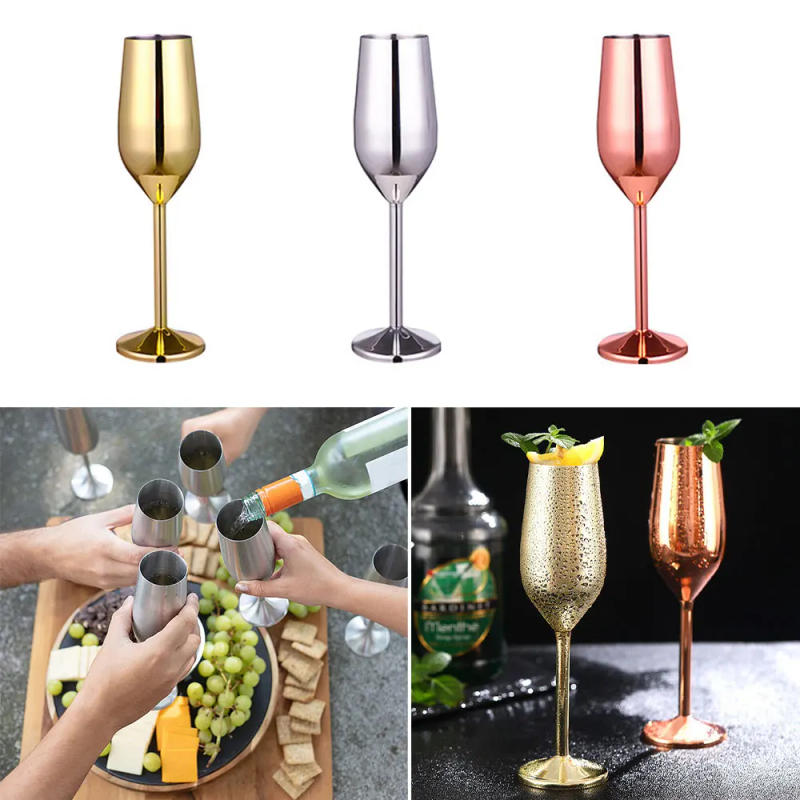 Description Picture 3 of item220ML Stainless Steel Red Wine Cup Champagne Flutes Cocktail Goblet Cup Metal Wine Glass Bar Restaurant Beer Whiskey Drinkware