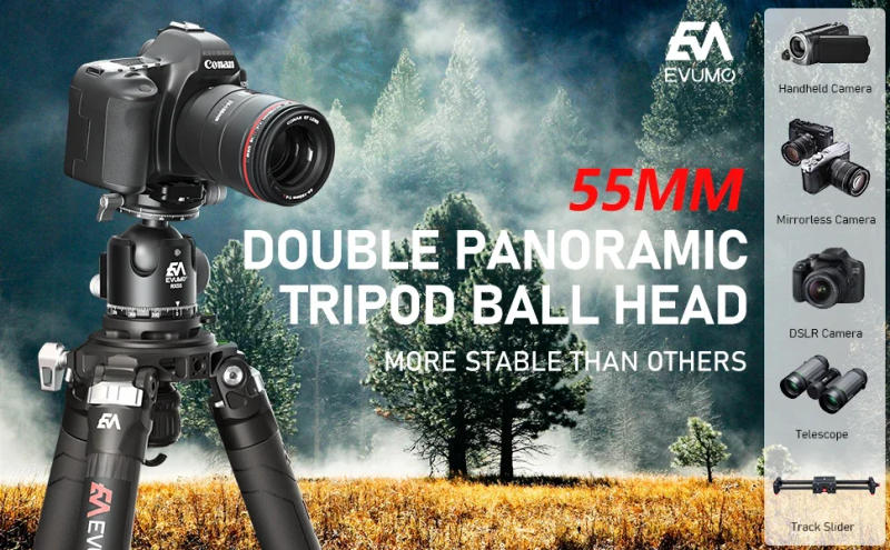 Description Picture 2 of itemEVUMO RX55 Low Center Gravity Tripod Ballhead Double Panoramic 55mm Ball Head add Quick Release Plate for Monopod DSLR Camera