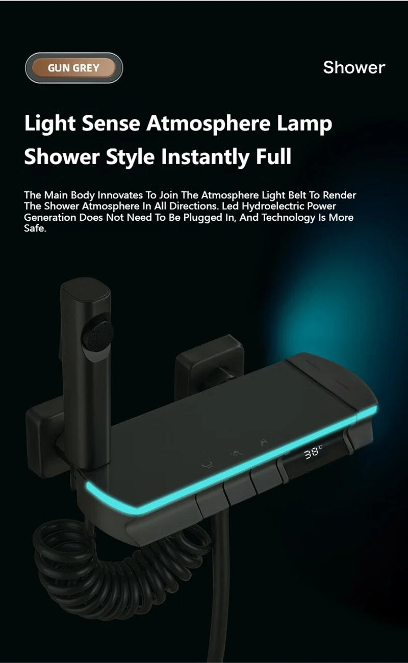 Description Picture 6 of itemModern White Grey Shower System Set Bathroom Rain Pressurized Shower Faucet Set Brass Led Digital Bathtub Shower Faucet Full Set