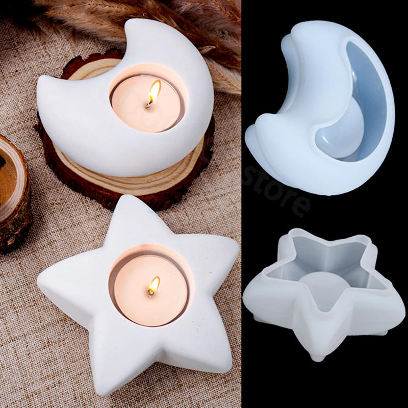 Description Picture 2 of item3D Candlestick Concrete Silicone Mold Star Moon Heart Shape Candle Holder Ornaments Cement Plaster Resin Craft Mould Home Decor