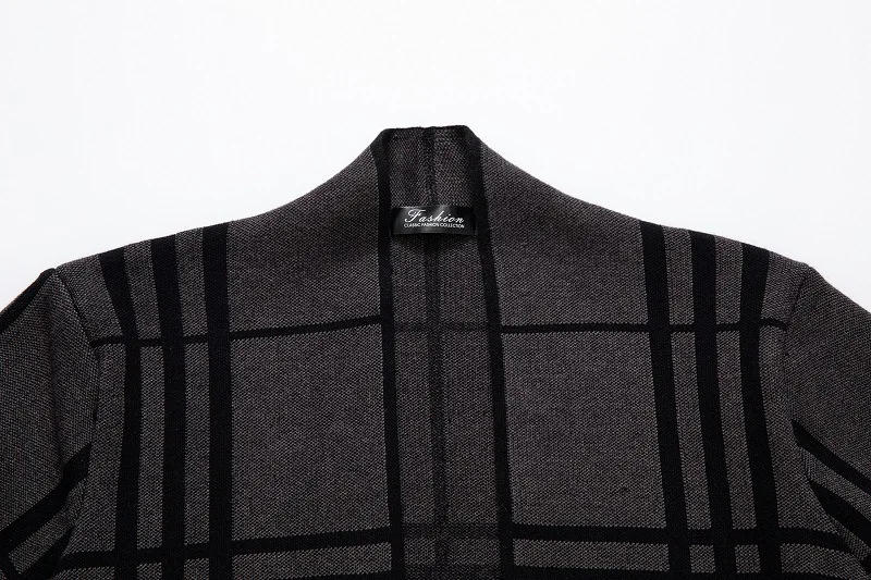 Description Picture 6 of item2024 Autumn/Winter European and American Men's Trendy Plaid Sweater Slim Fit Casual British Cardigan Sweater Jacket