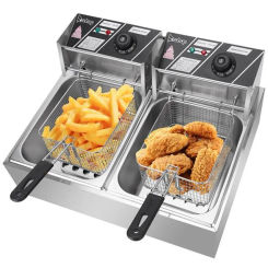 6L-6L Electric Deep Fryer Double Tank Stainless Steel French Frie Frying Machine Commercial Home Kitchen Frying Chip Cooker 110V