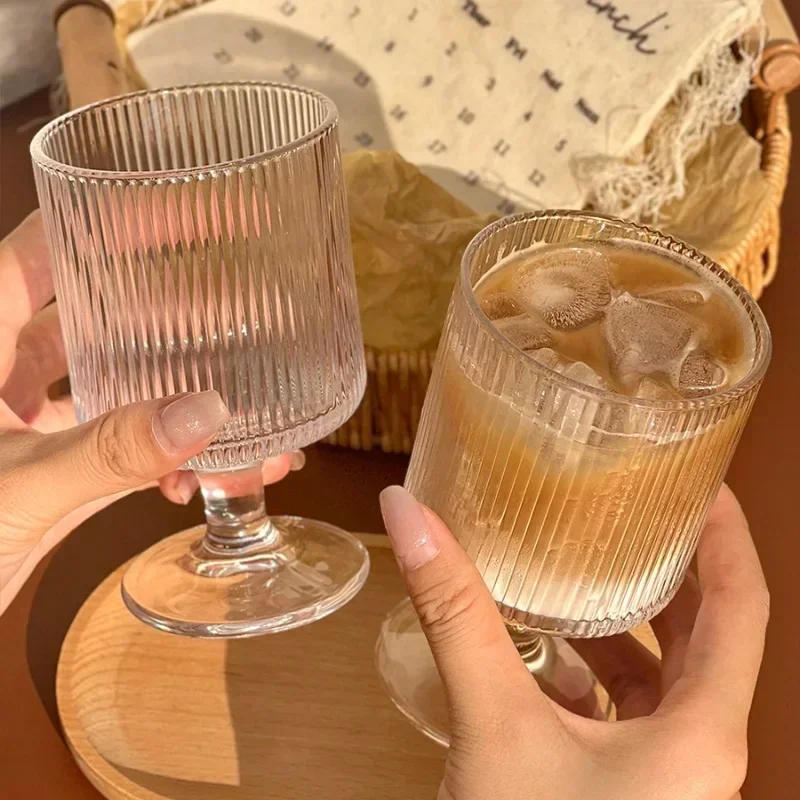 Description Picture 6 of itemRetro Vertical Striped Glass Goblet Transparent Red Wine Cup Whiskey Cocktail Summer Kitchen Coffee Dinkware Gift Forwedding