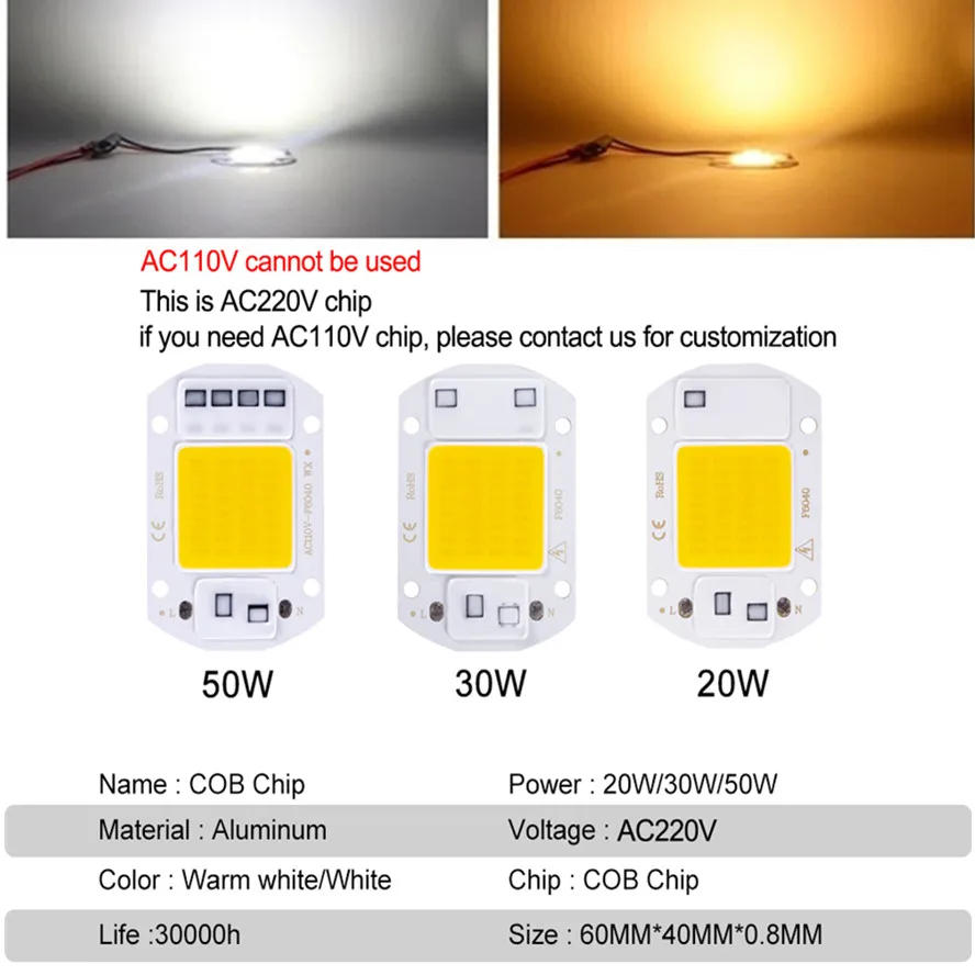 Description Picture 2 of item220V LED COB Chip 10W 20W 30W 50W 220V Smart IC No Need Driver 3W 5W 7W 9W LED Bulb Lamp for Flood Light Spotlight Diy Lighting