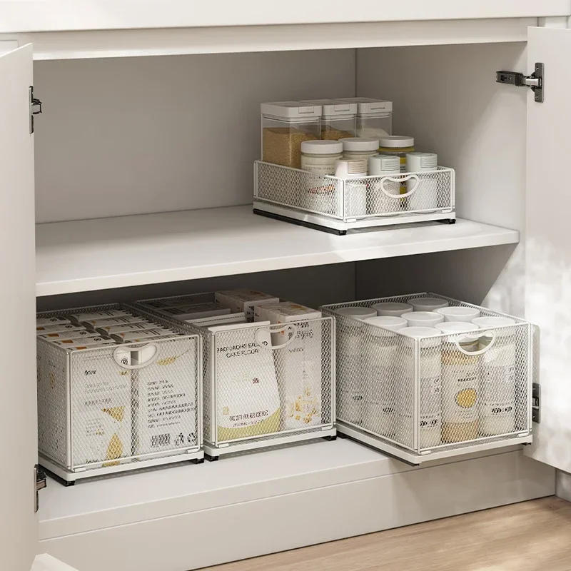 Description Picture 5 of itemKitchen Storage Box with Sliding Rail Pull-out Cabinet Storage Rack Spice Pantry Shelves Drawer Kitchen Organizer Basket