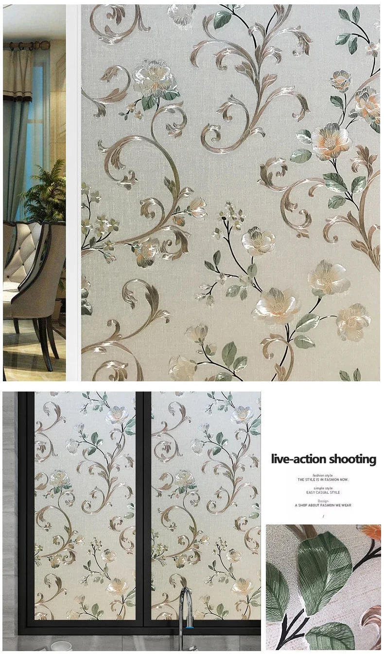 Description Picture 2 of item2/4m Flower Window Film Vinyl Opaque Glass Film Privacy Protection Glass 3D Stickers Stained Window Glass Films Home Decoration