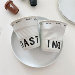 6.7oz korean style cups and mugs coffee mug white ceramic nordic wrinkle cup 200ml drinking coffe tumbler English Letter
