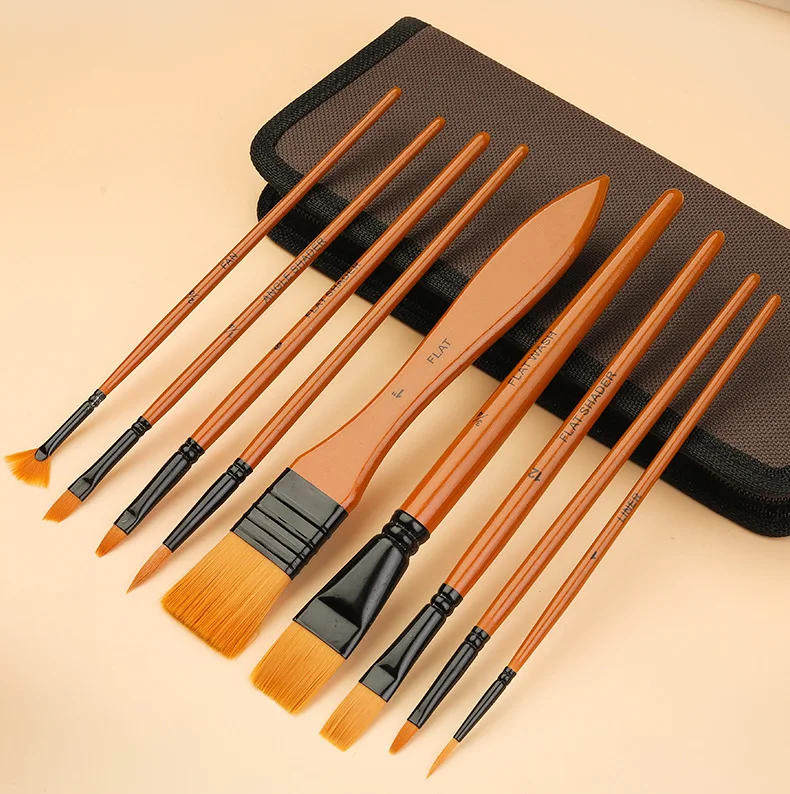 Description Picture 5 of item10pcs Premium Nylon Artist Paint Brush with Bag - Versatile Shapes for Acrylic,Oil, Watercolor Painting, Professionals,Beginners