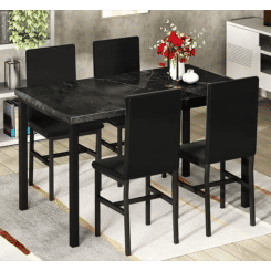 AWQM Faux Black Marble Dining Table with 4 Upholstered Chairs, 5-Piece Dining Room Table  Chairs Set for 4, Home & Kitchen Sets